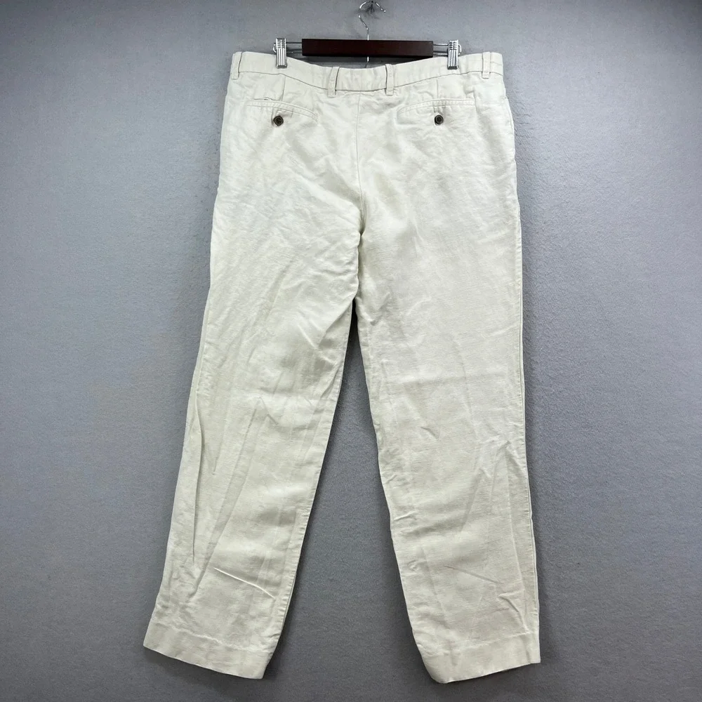 Tommy Bahama Pants Mens 38x32 Ivory Linen Tencel Flat Front Coastal Resort Chino